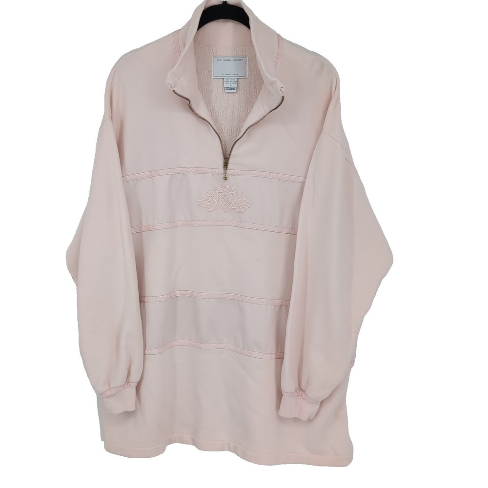 St. John Sport By Marie Gray Pink Long Tunic Sweatshirt 1/4 Zip Size Medium